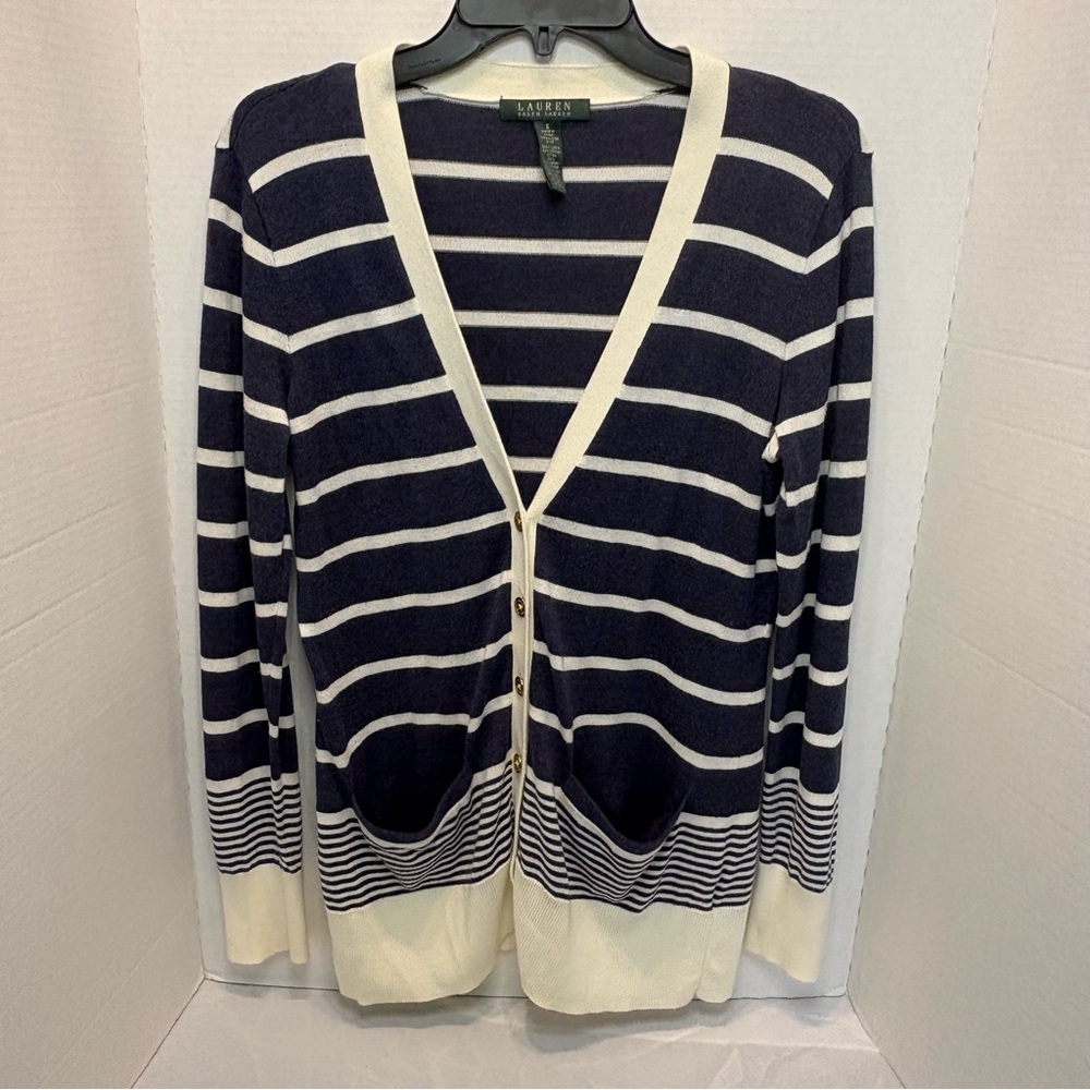Lauren Ralph Lauren Striped Navy and White Top
